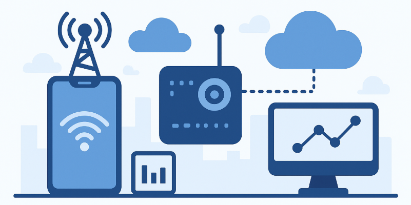 IoT architecture diagram: devices, edge, cloud, dashboard